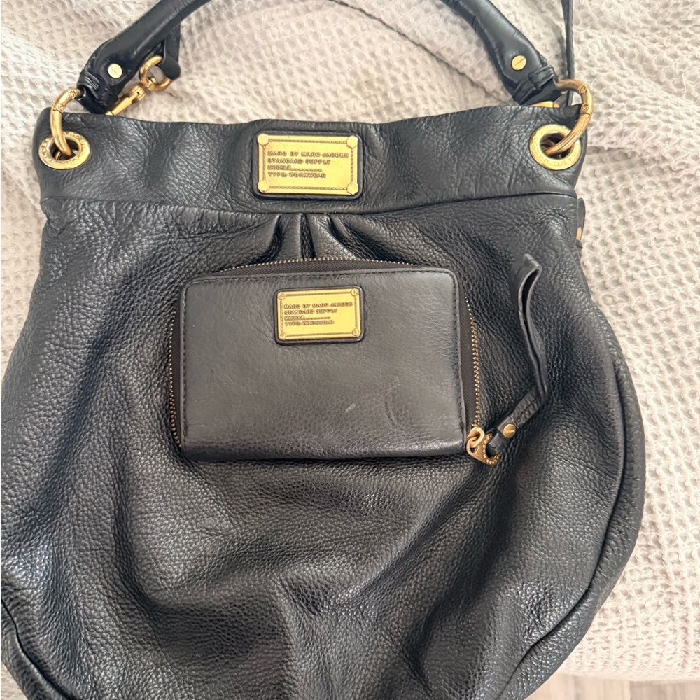 Marc Jacobs Black Shoulder Bag with matching wallet gold hardware